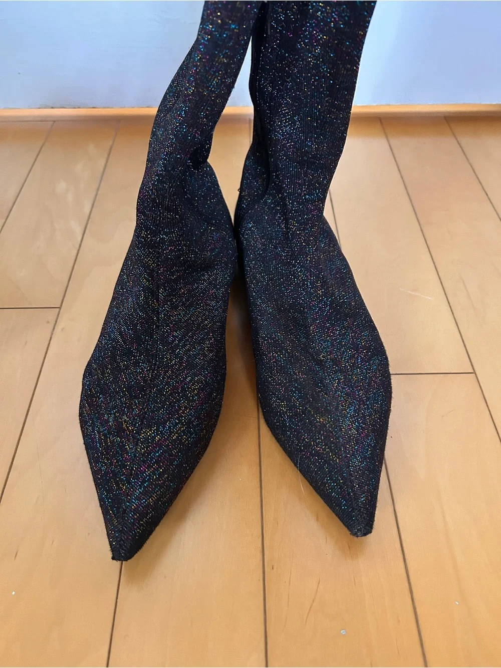Zara Black Glitter Over-the-Knee Flat Boots